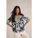 White Stuff Ash Linen Blend Top Navy Print