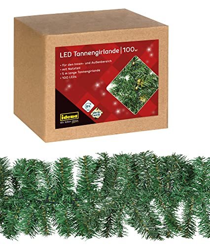 IDEAF Idena 31870 - LED dennenkrans met 100 LED in warm wit, met 8 uur timerfunctie en transformator, ca. 5 m lang, voor binnen en buiten, als decoratie voor de adventstijd en met Kerstmis