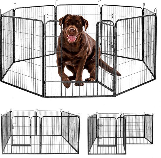 IvoQ Puppyren - 8 Panelen - 60 cm Hoog - Hondenbench - Staal - Opvouwbaar & Duurzaam - Zwart