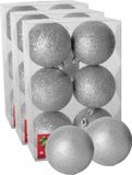 Gerimport Kerstballen - 18x - zilver - kunststof - glitters - D8 cm
