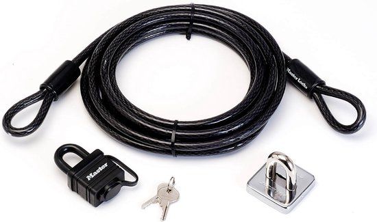 Master Lock 8271EURDAT - Stalen kabel hangslot en anker - 4,5m x 10mm - Zwart