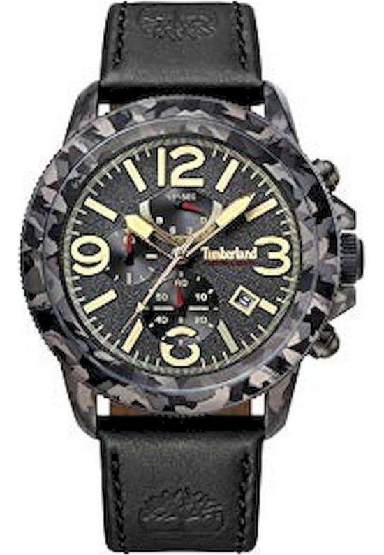 Timberland Heren Polshorloge 15474JSGY - Zwart Leren Band, Zilverkleurige Kast, Grijze Wijzerplaat