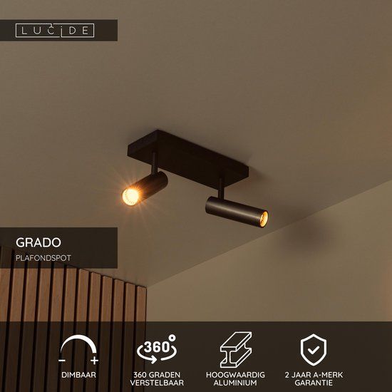 Lucide GRADO - Plafondspot (Plafondlamp) - 2xGU10 (MR11) - Grijs ijzer