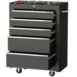 HOMCOM Servante d'atelier en acier, chariot à outils sur roulettes, 5 tiroirs, verrouillable 2 clés, caisse à outils pour atelie