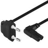 PremiumCord Stroomkabel, 230 V, 2 m, voor pc/monitor/tv/UPS, netsnoer met Eurostekker naar dubbele euro, C7, 2-polig, IEC 320, schuin, zwart