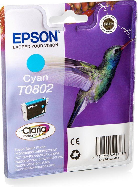 Epson T0802 Cyaan Inktcartridge - Origineel