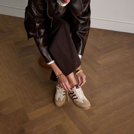 No Stress Dames Beige Sneakers met Burgundy Details - Maat 36