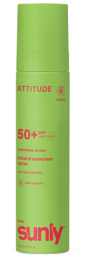 ATTITUDE SUNLY Zonnebrandspray Kids SPF50 Watermeloen Kokos ECO - duurzaam