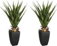 Atmosphera 2x stuks Agave Rect kunstplanten in pot van cement 73 cm