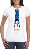 Bellatio Decorations Shoppartners Bv Wit kerst T-shirt voor dames - Sneeuwpoppen stropdas print XS