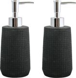 MSV Zeeppompje/dispenser - 2x - Squares - kunststeen - zwart - 7 x 18 cm - 275 ml