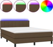 vidaXL Boxspringbed met matras en LED-verlichting, donkerbruin, 140x190 cm, stof