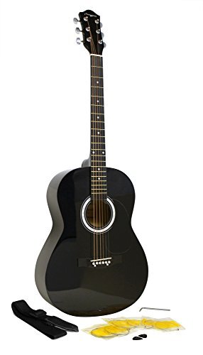 Smith, Martin W-100-BK-PK akoestische gitaarset met gitaarsnaren, gitaarplectrums en gitaarriem - zwart, 4/4