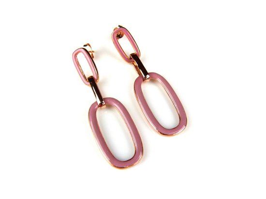 Zilveren oorringen roos goud verguld met roze email - 925 zilver - 45 mm