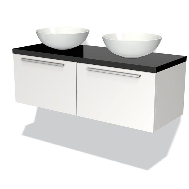 Maxaro Badkamermeubel Modulo Plato 120cm Mat Wit 2 Lades Zwart Blad