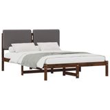 vidaXL Bedframe met gestoffeerd hoofdbord Donkerbruin en lichtgrijs