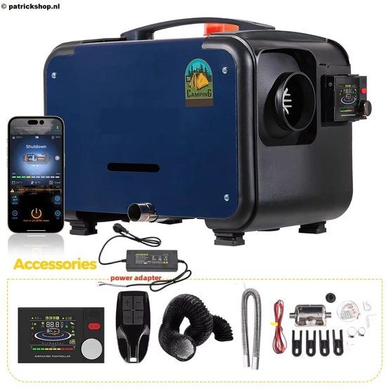 patrickshop.nl 8KW Diesel Standkachel - 12V/24V/230V - Met Afstandsbediening, Bluetooth & LCD Monitor