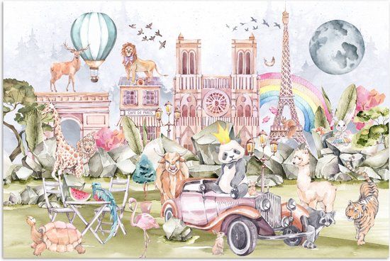 PosterMonkey Kinderposter Parijs Regenboog Roze Meisjes 90x60cm