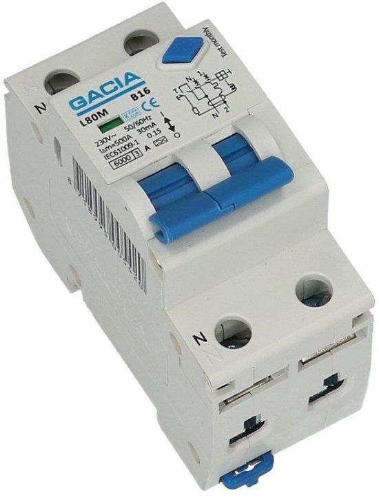 Enzo GACIA Aardlekautomaat C 16A 1 polig + nul 30mA
