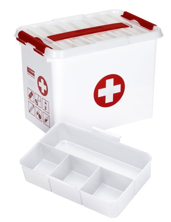 Sunware Q-line EHBO Opbergbox - 9 l - wit/transparant/rood
