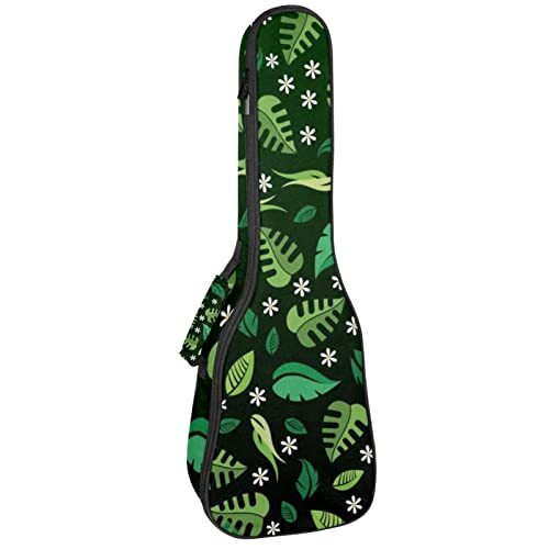 UEKWLOSDN Concert Ukelele Hoes Donkergroen Bladeren Patroon Ukelele Tas voor Meisjes Sopraan Ukelele Rugzak met Verstelbare Straps & Fixeerbaar Klittenband-26 Inch