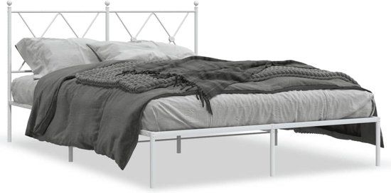 VidaXL Bedframe met hoofdbord Metaal Wit 135x190 cm
