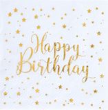 Santex Verjaardag feest servetten happy birthday - 20x - wit - 24 x 24 cm