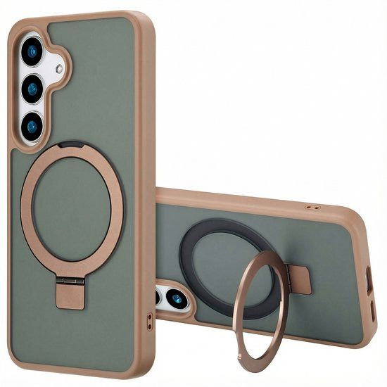 Accezz Hoesje - Geschikt voor Samsung Galaxy S25 - Ring Stand Backcover met Magnetische Ring - Bruin