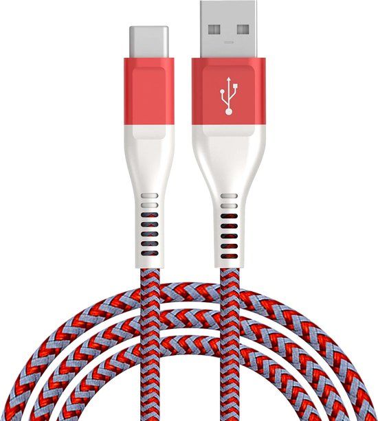 TS8 RedWave Connect USB-C naar USB-A kabel - 1 meter - Rood - Nylon