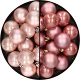 Decoris Kaemingk B.V. 32x stuks kunststof kerstballen mix van lichtroze en oudroze 4 cm