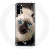 Maniacase Etui voor Huawei P30 pro zwart-witte Siamese kat met blauwe ogen