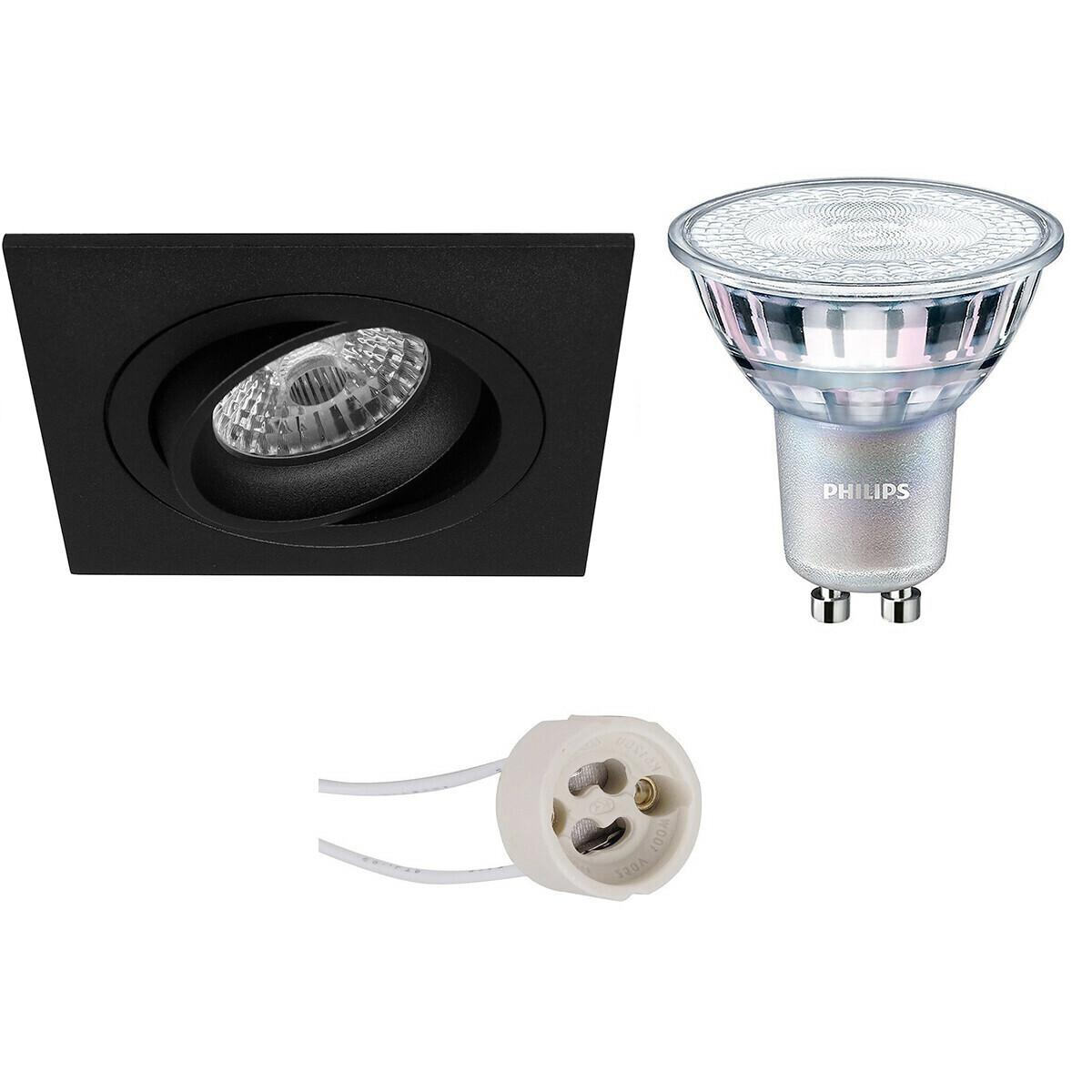 BES LED LED Spot Set - Pragmi Borny Pro - GU10 Fitting - Inbouw Vierkant - Mat Zwart - Kantelbaar - 92mm - Philips - MASTER 927 36D VLE - 4.9W - Warm Wit 2200K-2700K - DimTone Dimbaar