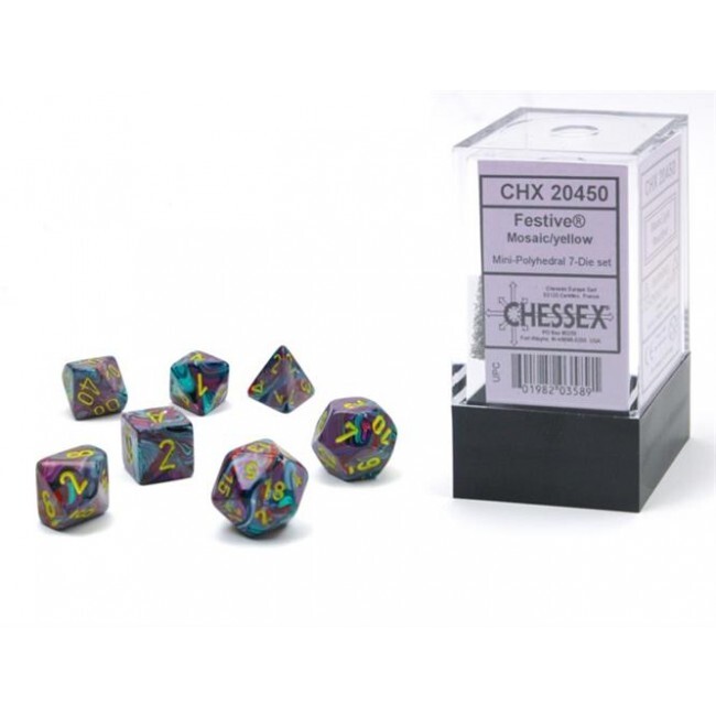 Chessex Mini Polydice Dobbelsteen Set Paars / Geel (7 stuks)