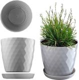 Merkloos Kadax Bloempot, pot voor bloemen en planten met onderzetter, plantenbak, licht en duurzaam materiaal, decoratieve pot voor planten (25 cm, grijs)