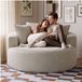 Tectake Pouf - Pouf Canapé - 2 Personnes - ø 127 x 60 cm - Canapé Lounge Sans Cadre - Rempli de Mousse Premium Haute Densité - Revêtement Velours Côtelé - Dossier Large - Avec 3 Coussins - Beige