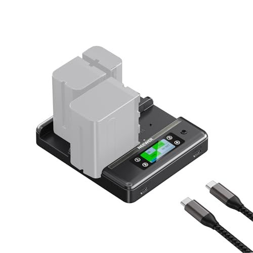NEEWER NP-F970 4-kanaals oplader met intelligente energieconsolidatie, compatibel met Sony NP-F550 750 Camcorder NPF-camerabatterij, opladen PD100W/Dual USB C/OLED/kabel type C 100W, NW-F4R