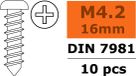 Revtec - Vis autotaraudeuse à tête plate - 4,2X16mm - Acier galvanisé - 10 Pièces