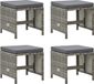 Tabouret de jardin 4 pcs avec coussins poly rotin gris