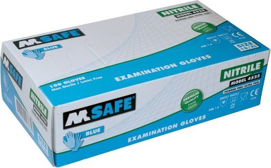 M-Safe Handschoenen Poedervrij nitril maat m Blauw 100 stuks