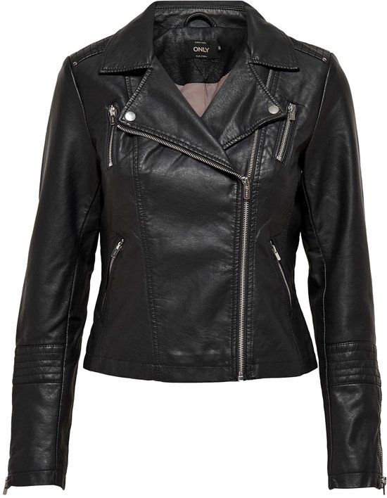 ONLY ONLGEMMA Faux Leather Biker Jacket Women - Size 44 - Black