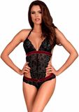 Obsessive Rossita Kanten Body - Zwart/Rood