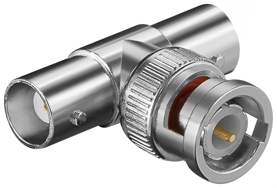 Goobay BNC Male to 2x BNC Female Connector - Angled - Stainless Steel - Gold Contacts