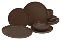 CreaTable, 23659 Serie Uno Brown 12-delig servies van aardewerk, vaatwasser- en magnetronbestendig, gemaakt in Portugal