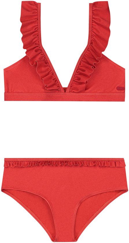 Shiwi Bella Zomer bikini meisjes - hibiscus rood - triangel set - Maat 134/140