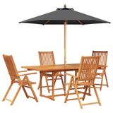vidaXL - Buiten - Eetset - met - Parasol - 6 - st - 4-zits - Anthraciet - en - Natuurlijk