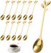 Unyqoos® Set van 12 elegante bladvormige gouden koffie- en dessertlepels van roestvrij staal
