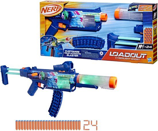 NERF Loadout Cyberlight Ghost Blaster voor foamdarts en 24 Nerf N1-darts