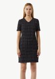 comma - Stretchy bouclé jurk met ruitpatroon - Zwart/Wit - Maat 38