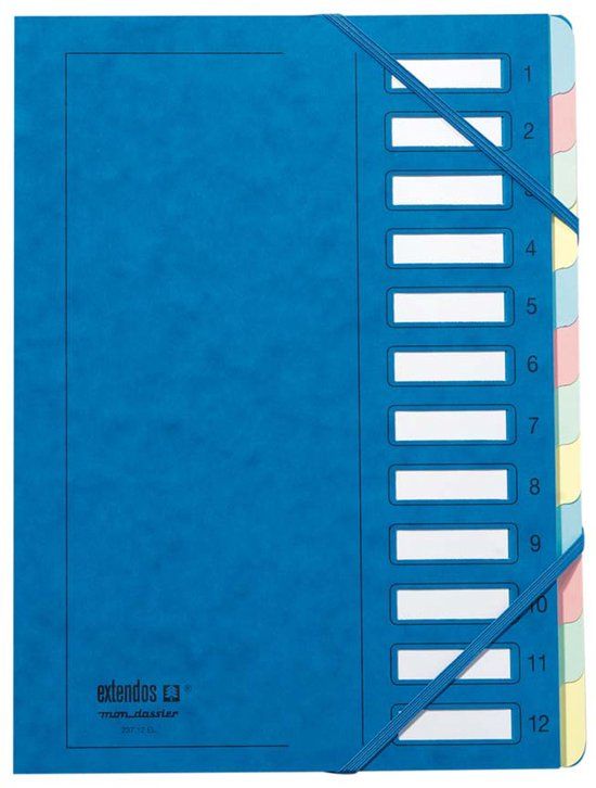 extendos sorteermap, DIN A4, karton, 12 vakken, blauw