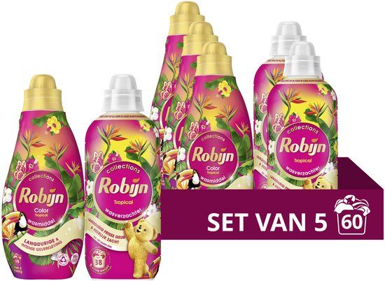 Robijn Perfect Match Wasmiddel en Wasverzachter Pakket - Tropical - 5 stuks - (133 Wasbeurten) Voordeelverpakking